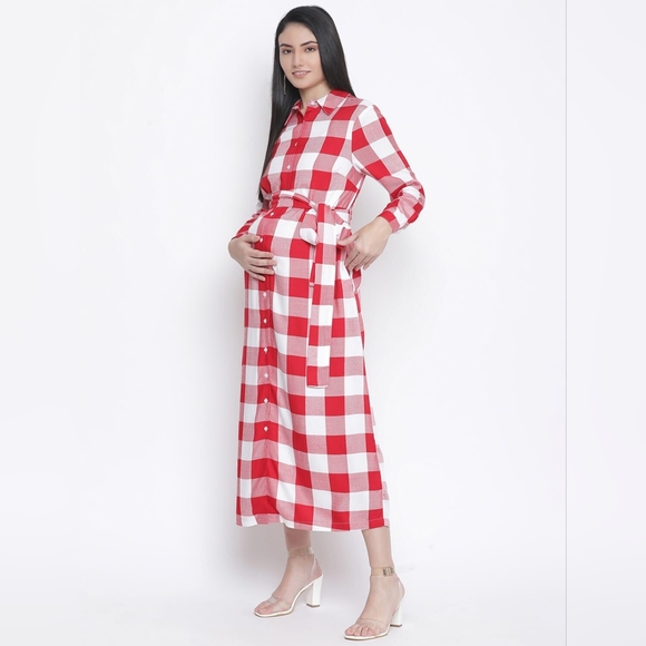 Cerise: Gingham Maternity Dress - Picture 4 of 4